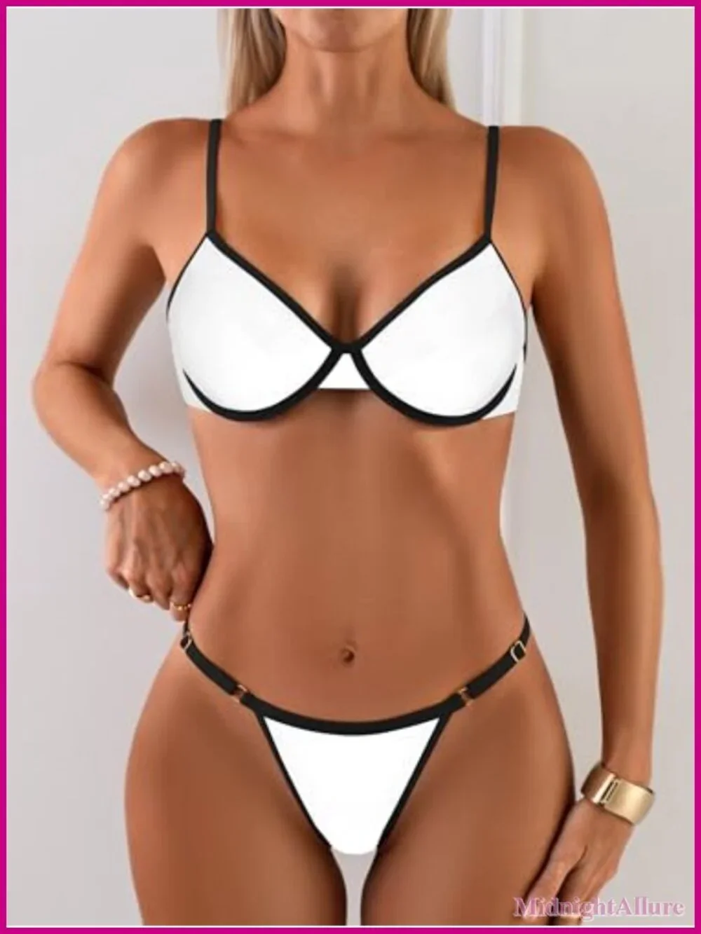Women's Underwire Thong Bikini Set Push Up Contrast Binding Two Piece Swimsuit